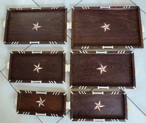 Image 1 of 6 bandejas Art Decó de palisandro con incrustaciones de hueso - Angloindio.