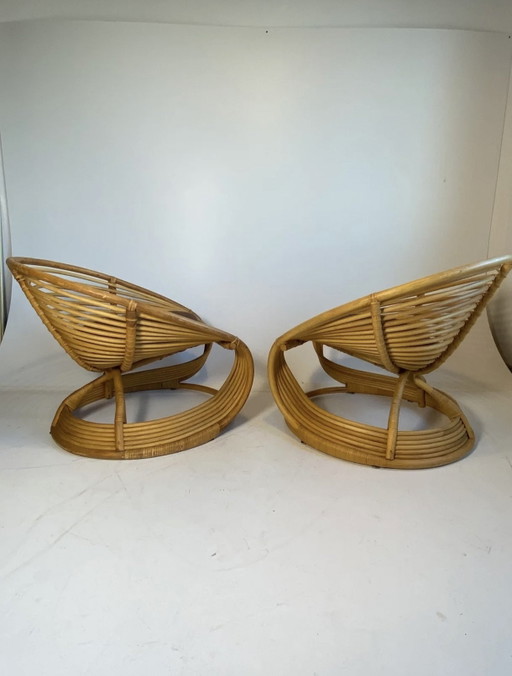 Sculpturale Wervel Rotan Bamboe Fauteuils Jaren 80 – Bamboo, Rattan (photo 2 of 7)