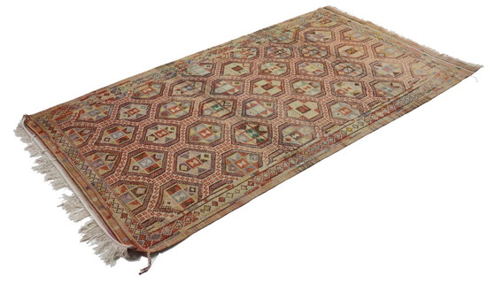 Tappeto turco vintage Usak Kilim 300x160 cm – Tessuto a mano in lana con motivo geometrico, tessitura piatta (photo 8 of 10)