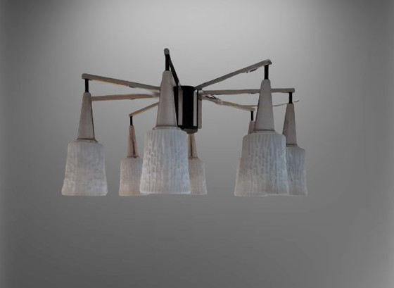 Image 1 of vintage Deense plafondlamp 8 glazen kappen 