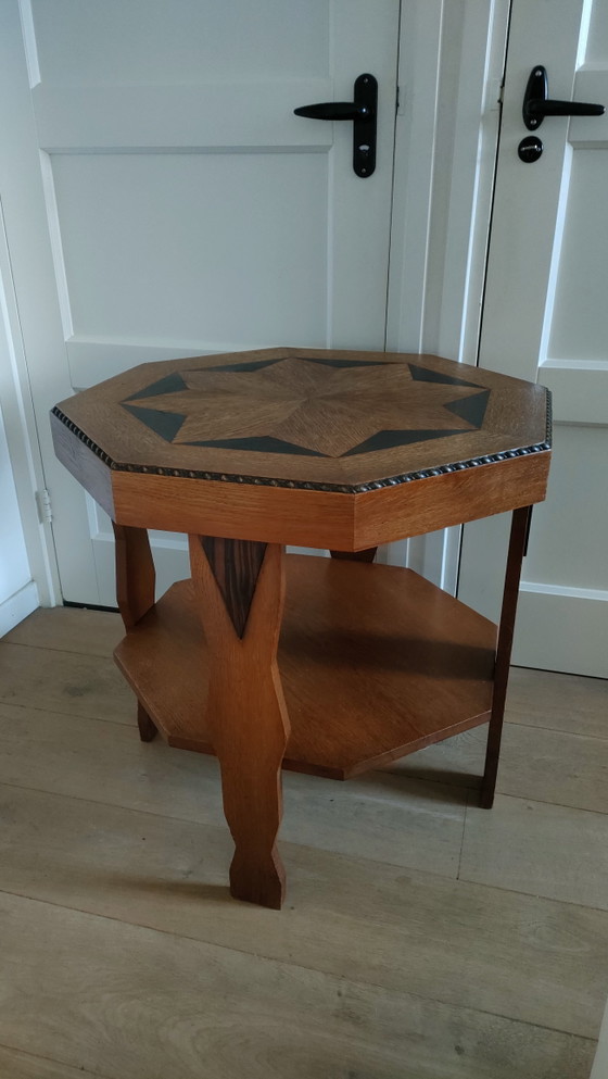 Image 1 of Table d'appoint Art Déco, table basse octogonale, table basse style École d'Amsterdam
