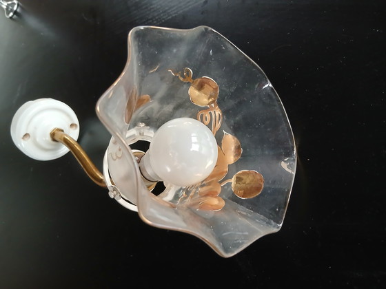Image 1 of Gilded Tulip Porcelain Swan Neck Wall Light With Flowers