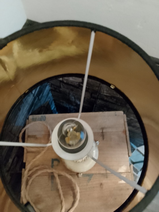 Image 1 of Lámpara neoclásica de prestigio en bronce y ónix con cable de lino trenzado, totalmente restaurada.