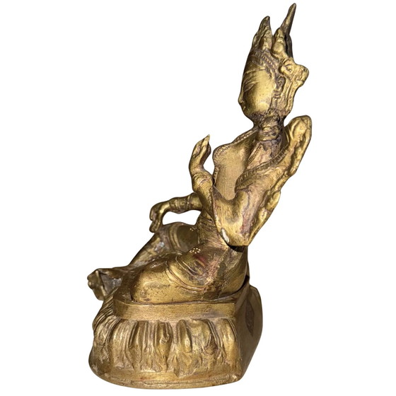 Massiccia Tara Verde Vintage (Shyama Tara) – Metà XX Secolo – Bronzo Dorato – 17 cm / 1,3 kg – Sculture (photo 7 of 10)
