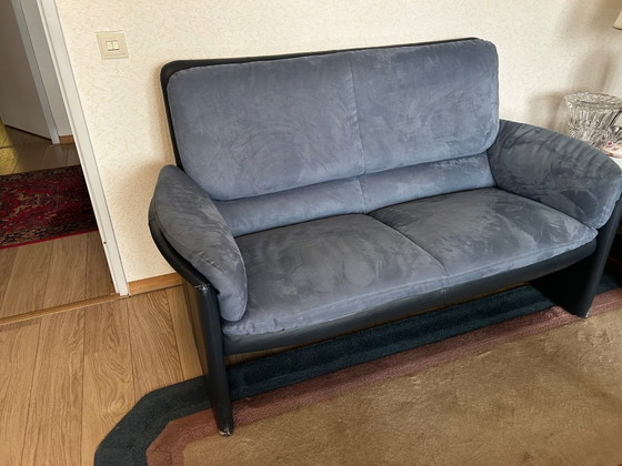 Image 1 of Leolux Bora Bora 3-2,5-1 Zits bank/fauteuil uitgevoerd in leer/alcantara blauw.