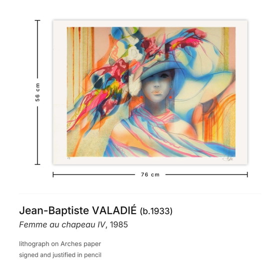 Jean-Baptiste Valadié, signierte Lithografie „Frau mit Hut IV“, 1985 – Lithographien & Drucke, Paper (photo 3 of 5)