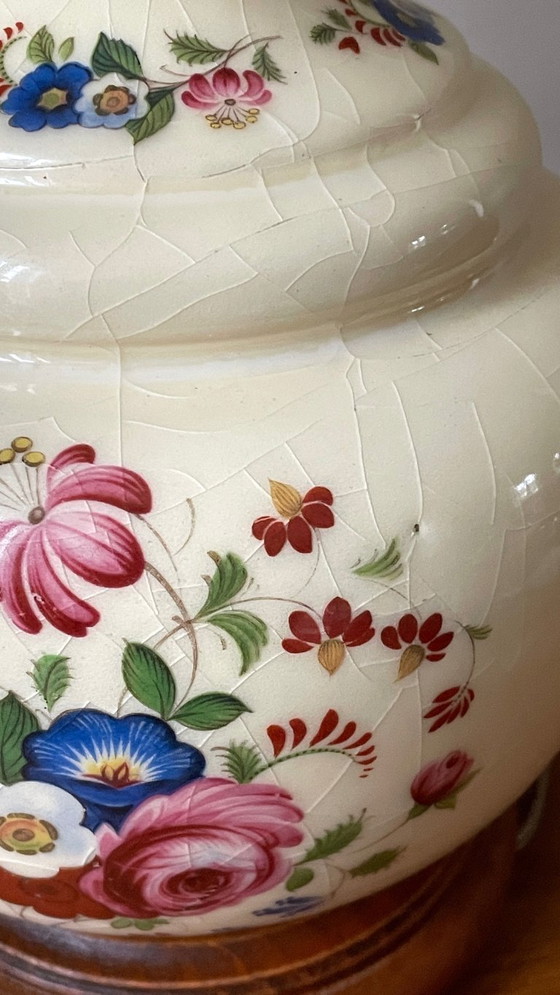 Image 1 of Vintage Ceramic Lamp with Wooden Base