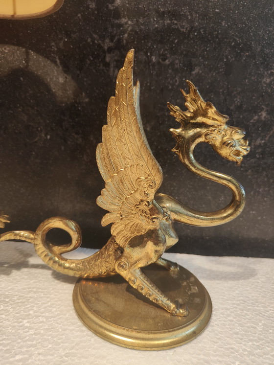 Image 1 of Antike mythologische Drachenlampe – Einzigartiges Bronzedesign