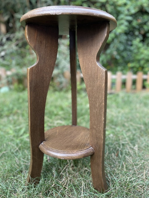 Brutalist solid oak side table / Vintage 1970