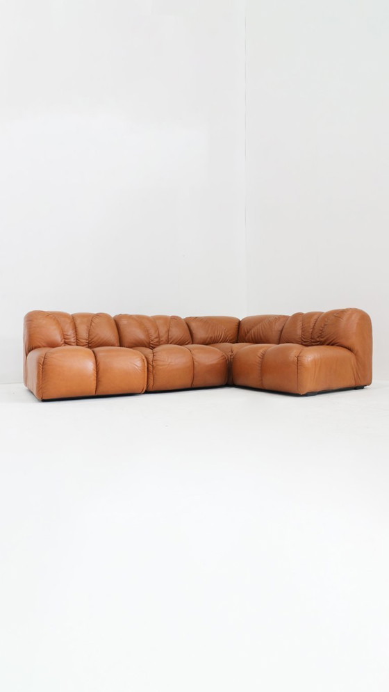 Image 1 of Vintage modulaire bank in cognac bruin leer jaren 70