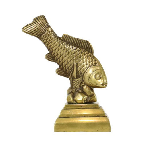 Vintage Zwaar Massief Brons Koi Karper Beeld – beeldhouwkunst, Bronze