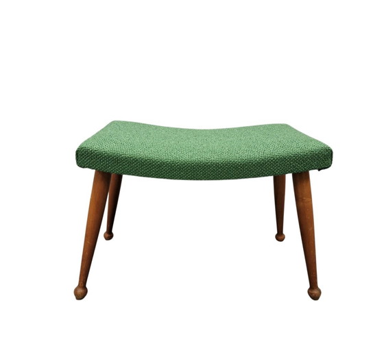 Vintage Footstool Newly Upholstered Ploeg Fabric – Footstools & poufs, Textile, Wood (photo 2 of 13)
