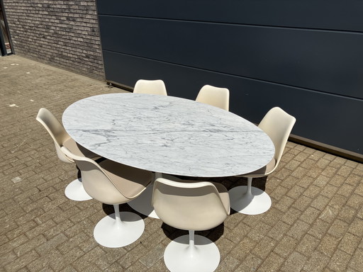 Originele Knoll Tulip Ovale Tafel En 6 Knoll Tulip Stoelen Topstaat!
