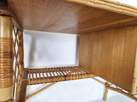 Image 1 of Vintage Louis Sognot Desk, Rattan 1960s