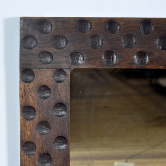 Image 1 of Eikenhouten brutalistische spiegel, jaren 70