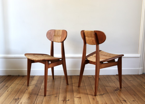 Image 1 of Set of 3 Vintage Roger Landault "Ellipse" Sentou 1957 Chairs