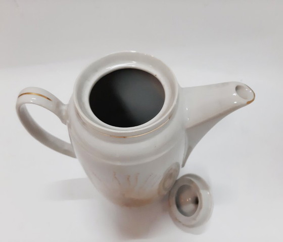 Image 1 of Pichet vintage en porcelaine à motif ensoleillé avec couvercle