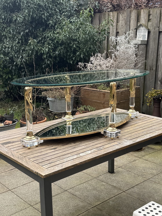 Image 1 of Tavolino da caffè Hollywood Regency | Italiano, dorato e a specchio | ca. 1975)