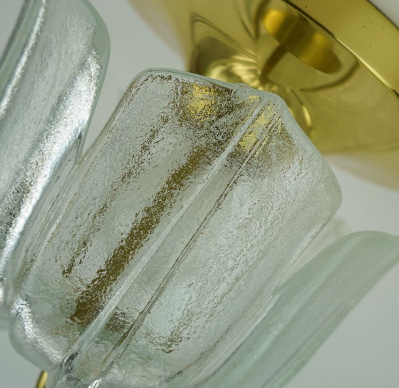 Image 1 of glashuette limburg CEILING LIGHT flush mount model A475 3031 flower-shaped glass shade and brass 1970s