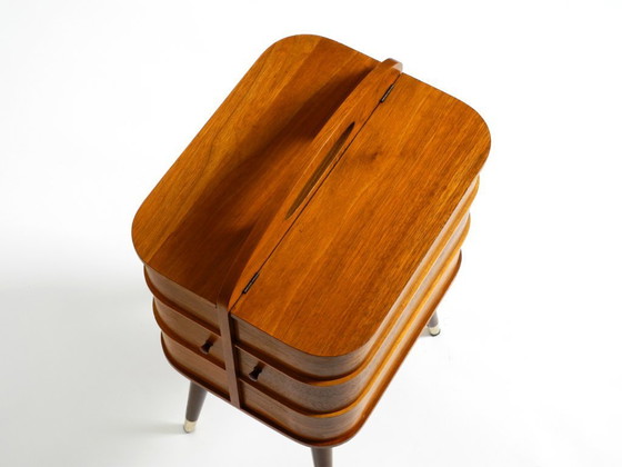 Image 1 of Beautiful original Mid Century sewing box with teak veneer and many compartments