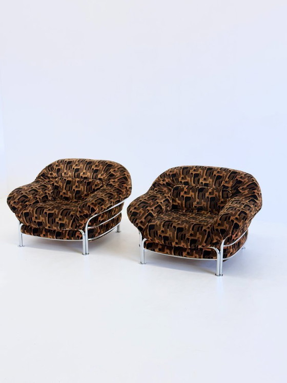 Image 1 of Vintage Italiaanse lounge stoelen met buisframe