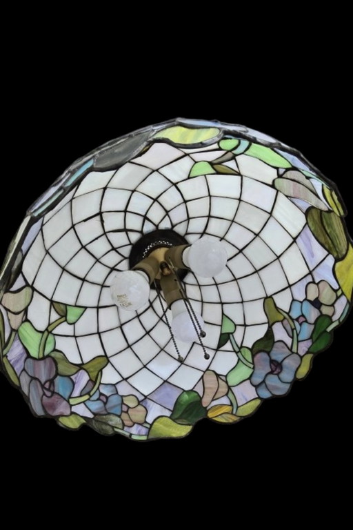 Antique Tiffany-style pendant lamp with floral design - 3 light points