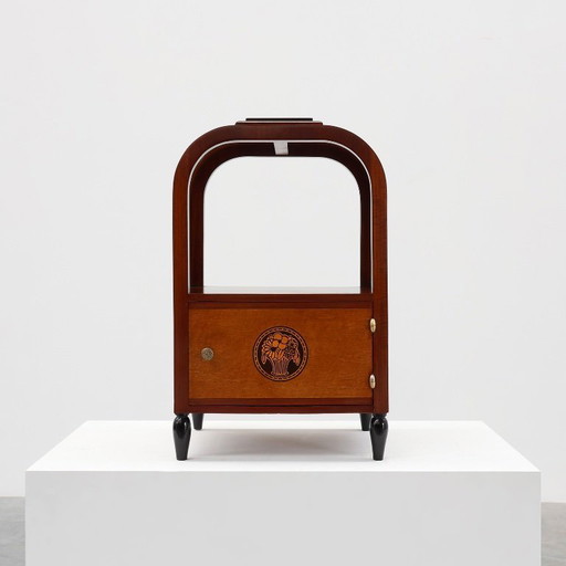 Tavolino Art Déco ad arco con contenitore e piano in marmo nero, Francia, 1920 ca. 1920