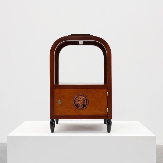 Image 1 of Tavolino Art Déco ad arco con contenitore e piano in marmo nero, Francia, 1920 ca. 1920