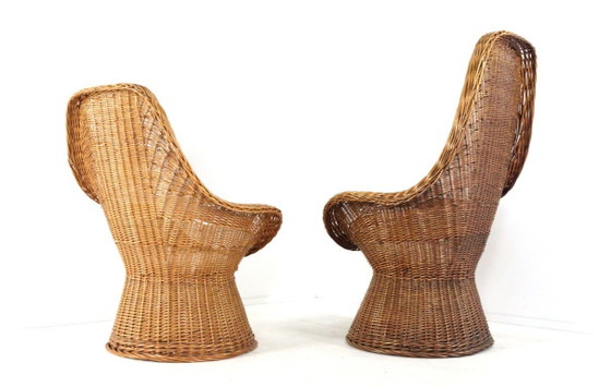 Image 1 of Set van 2 vintage rattan rotan stoelen fauteuils met kussentje