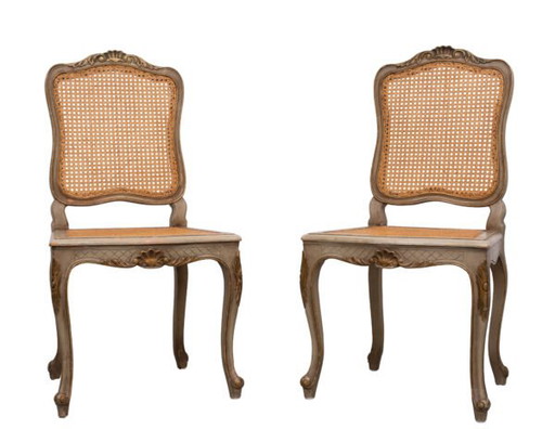 Pair of Gold and Green Painted Louis XV Style Cane Side Chairs – eetkamerstoelen (photo 2 of 40)