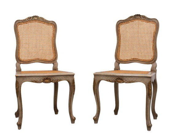 Pair of Gold and Green Painted Louis XV Style Cane Side Chairs – Dining chairs (photo 2 of 40)