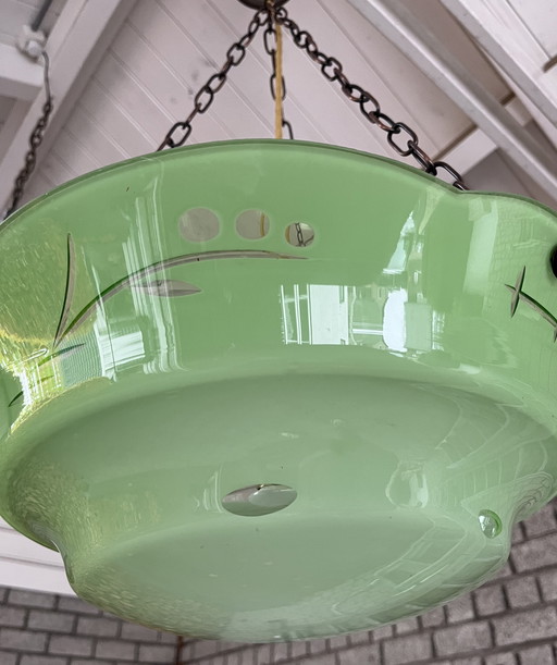 Art Deco Hanglamp glas groen jaren 1930s.