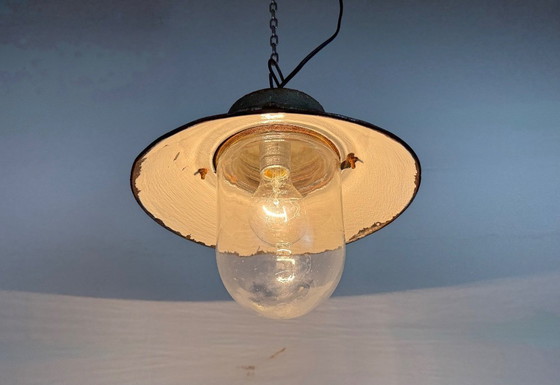 Image 1 of Green Enamel and Cast Iron Industrial Pendant Light, 1960s