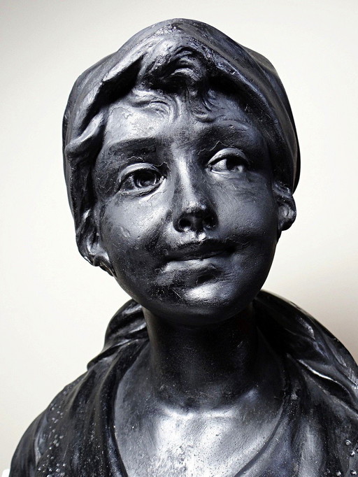 Bust of a Young Woman in Plaster 1900-1930 Monochrome Citti & Frère