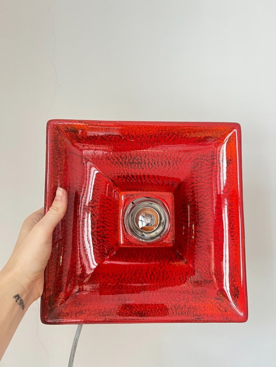 Image 1 of Vintage Square Red Ceramic Fat Lava Wall Lamp by Hustadt Leuchten, Germany, 1970s