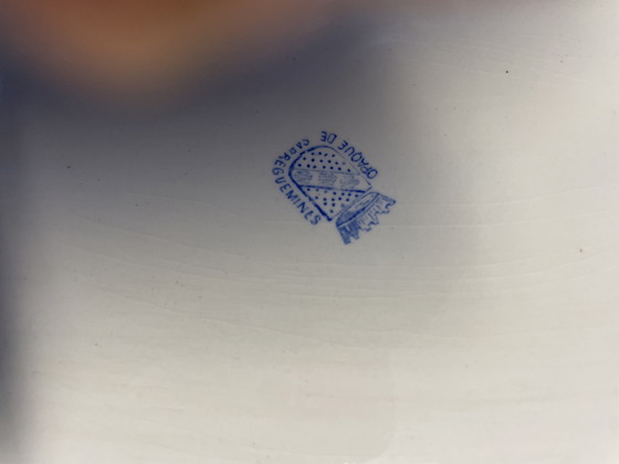 Image 1 of Platos de Sarreguemines, con estampado de cuadros, azul y blanco.