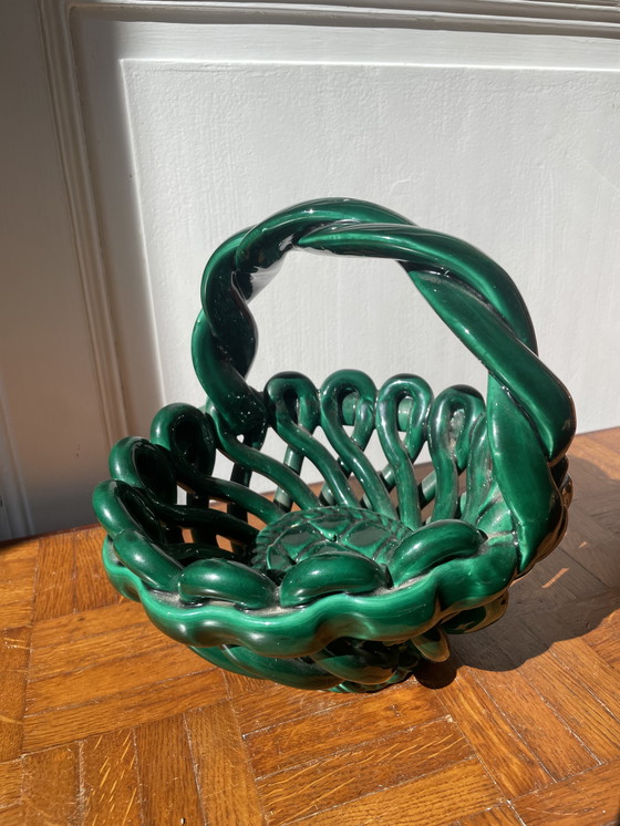 Image 1 of Cesta de fruta de cerámica verde - estilo Vallauris
