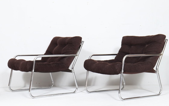 Image 1 of Set van 2 Space Age cantilever fauteuils/stoelen van Gillis Lundgren, jaren 70