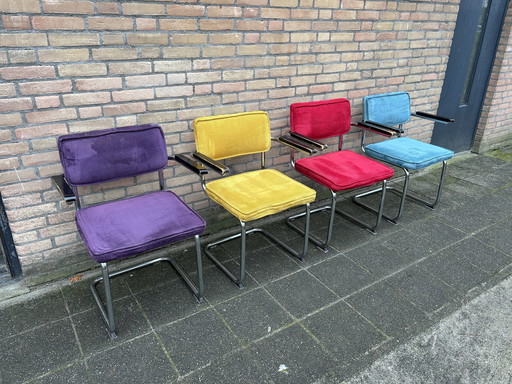 4 sedie in tessuto a coste con struttura tubolare cromata