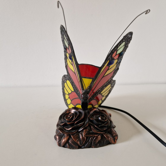 Image 1 of Vintage glas in lood vlinder lamp 