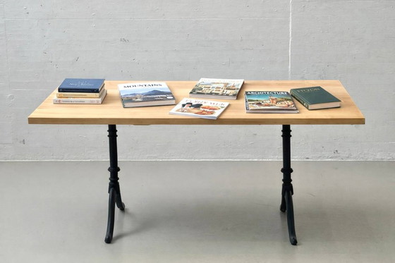 Image 1 of Solid beechwood coffee table with cast iron legs, 1980s