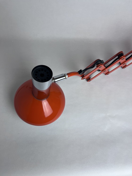 Image 1 of Lampada a forbice vintage Hustadt – Design Space Age – Anni '60/'70 – Arancione e cromo