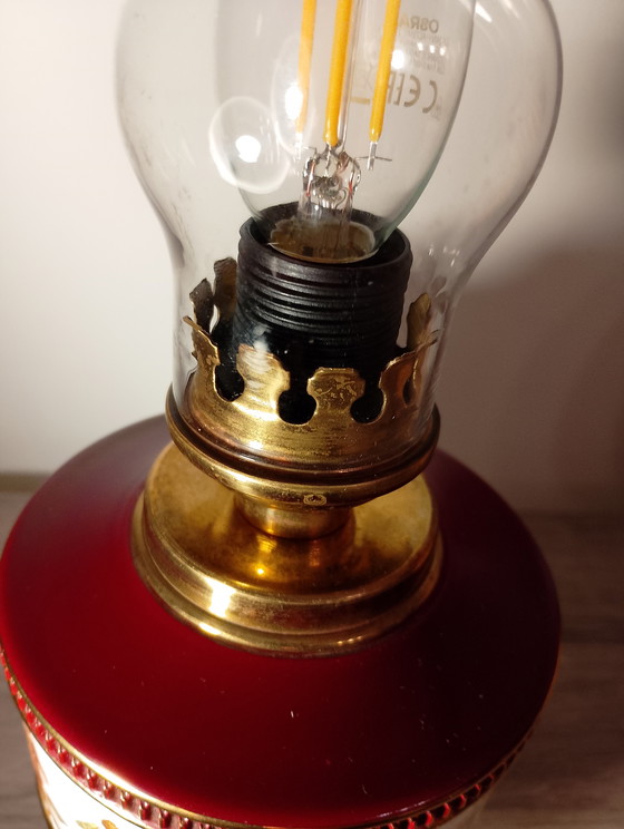 Image 1 of Florentine porcelain lamp in burgundy and gold, signed and numbered, Italy, restored.