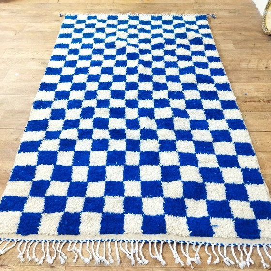 Image 1 of Berberteppich Blau kariert – Naturwolle, handgewebt (240×145 cm)