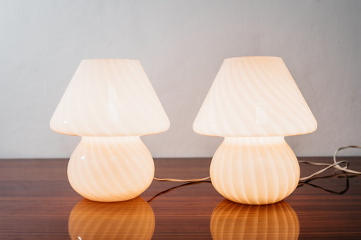 Pair of Murano Mushroom Rose Table Lamps, 1970s Design, Pink Shade