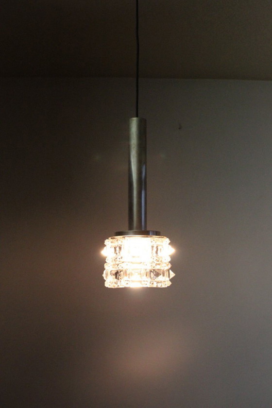 Image 1 of Lampada a sospensione vintage in vetro sfaccettato, anni '70