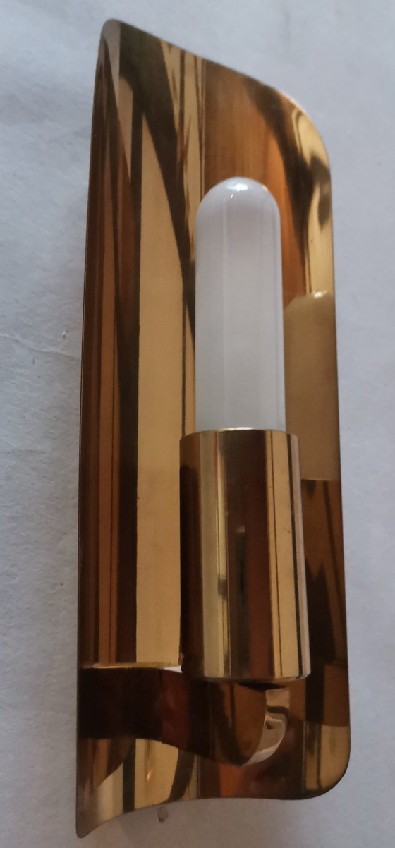 Image 1 of Set di lampade da parete in stile Hollywood Regency, metà secolo, anni '70, ottone dorato