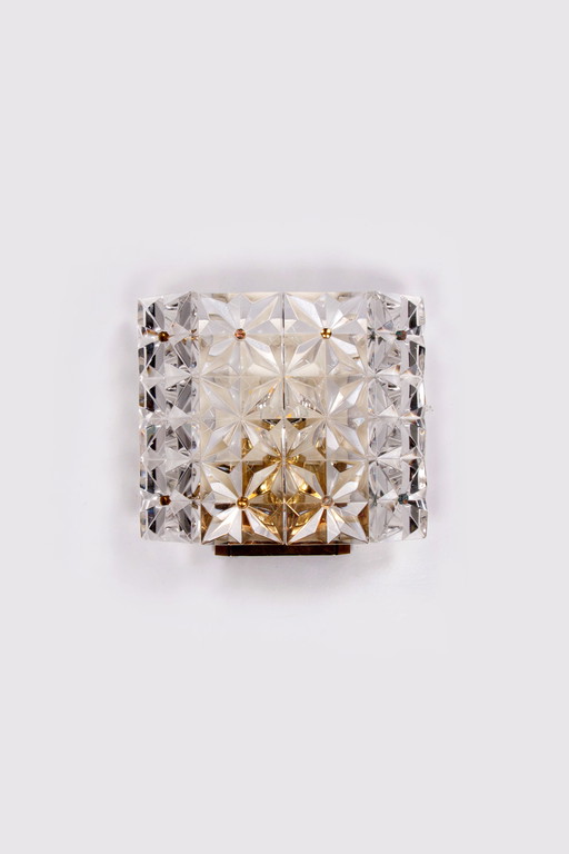 Lámpara de pared Kinkeldey bañada en oro y cristal, años 60