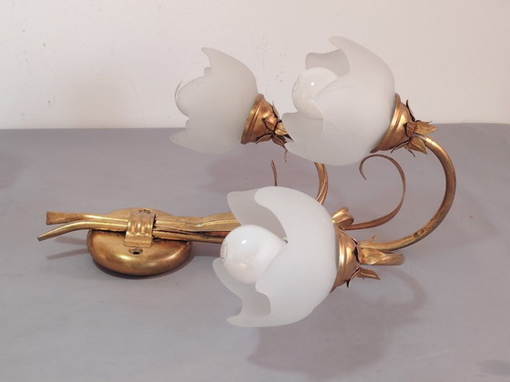 Image 1 of Vintage wandlamp (met wandarm) in Italiaanse Florentijnse stijl, gemaakt van smeedijzer.