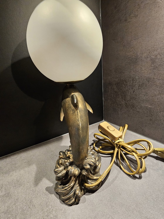 Image 1 of Art Deco dolphin lamp with glass shade